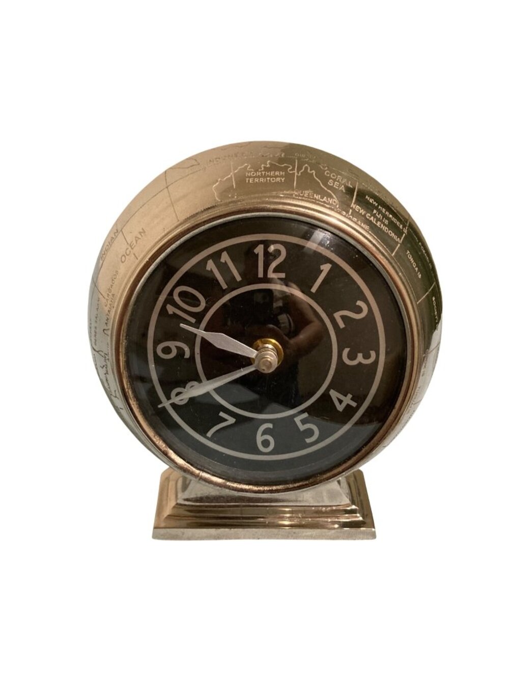 Vintage Retro Pier 1 Silver Art Deco World Clock Globe